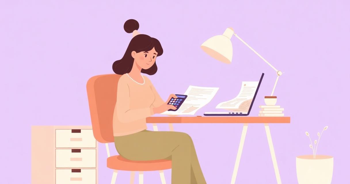 Self-employed cleaner organizing receipts and tax records at home